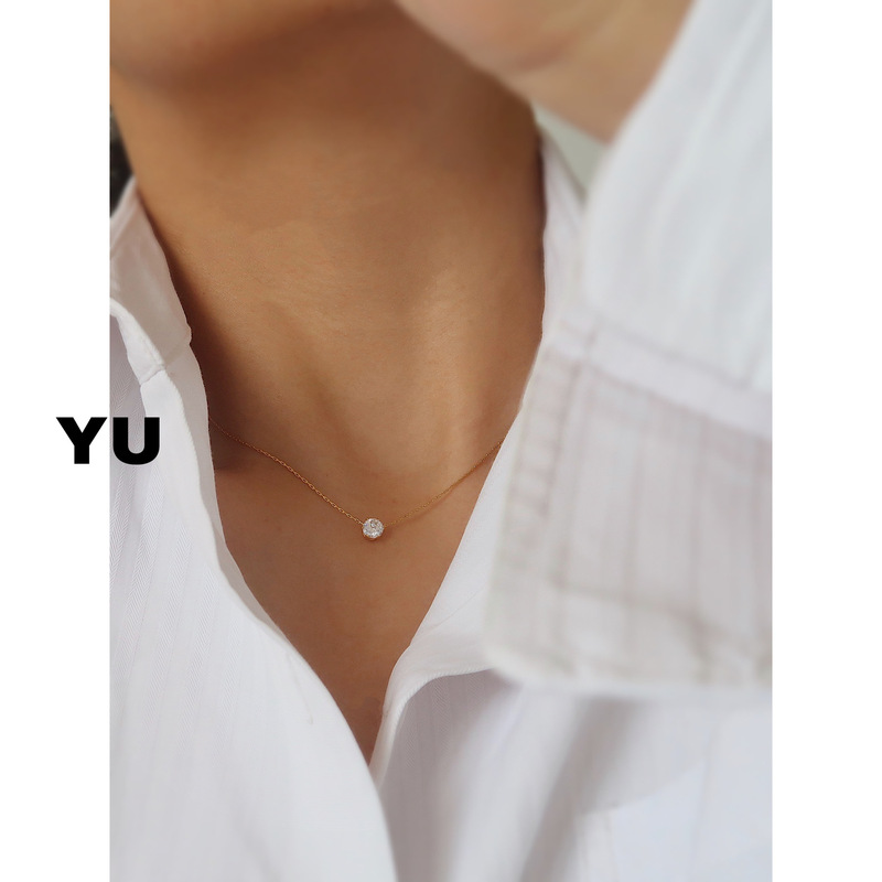 With Yu jewelry zircon necklace women's diamond pendant smart simple light luxury titanium steel vacuum plating 18K clavicle chain