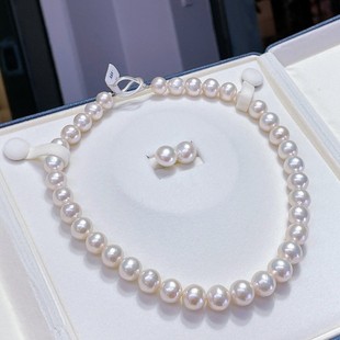 Holiday Gift Natural Freshwater Pearl Necklace Nearly Round with Slight Flaws Sterling Silver Pearl Earring Set Valentine's Day Gift