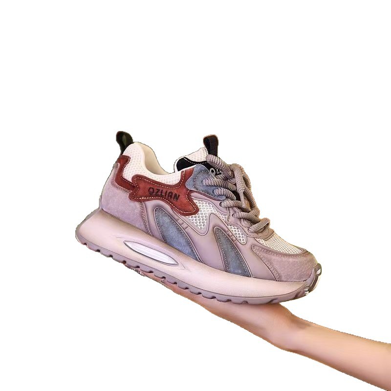 Zapatos de cuero de malla transpirables de mujer con suela gruesa aumentada, zapatos de verano de 2025 nuevos zapatos de correr casuales de estilo universal