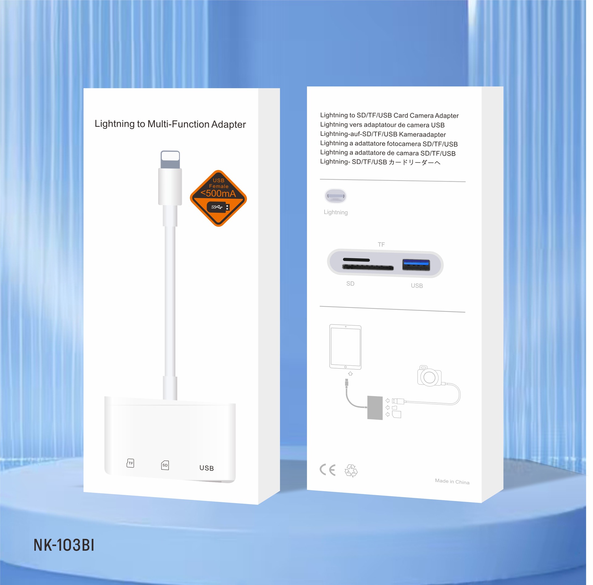 Lector de tarjetas universal de tres hilos para teléfonos móviles y computadoras, lector de tarjetas externo OTG multifuncional 8 en 1 para tarjetas TF, SD y cámara.