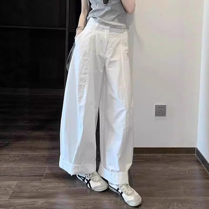 Thin Loose Fashion Straight-Leg Pants for Women 2026 Summer New Style Lazy Relaxed White Workwear Wide-Leg Pants Trendy