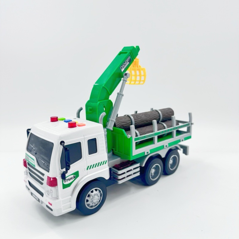 Wood Transport Truck, Wooden Toy Car, Children's Inertia Sound and Light Plastic Educational Crane Engineering Vehicle Toy