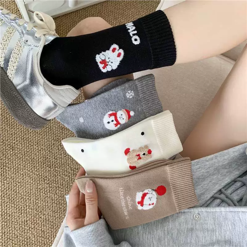 Японский мультяшный бархат demi-season knee socks, середина длины