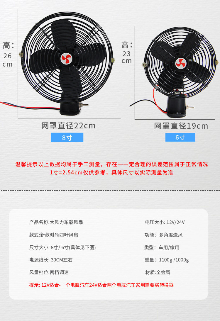 All-Metal Electric Fan for Forklifts, Excavators, Agricultural Loaders, 12V Strong Wind Vehicle Fan, 24V for Large Trucks