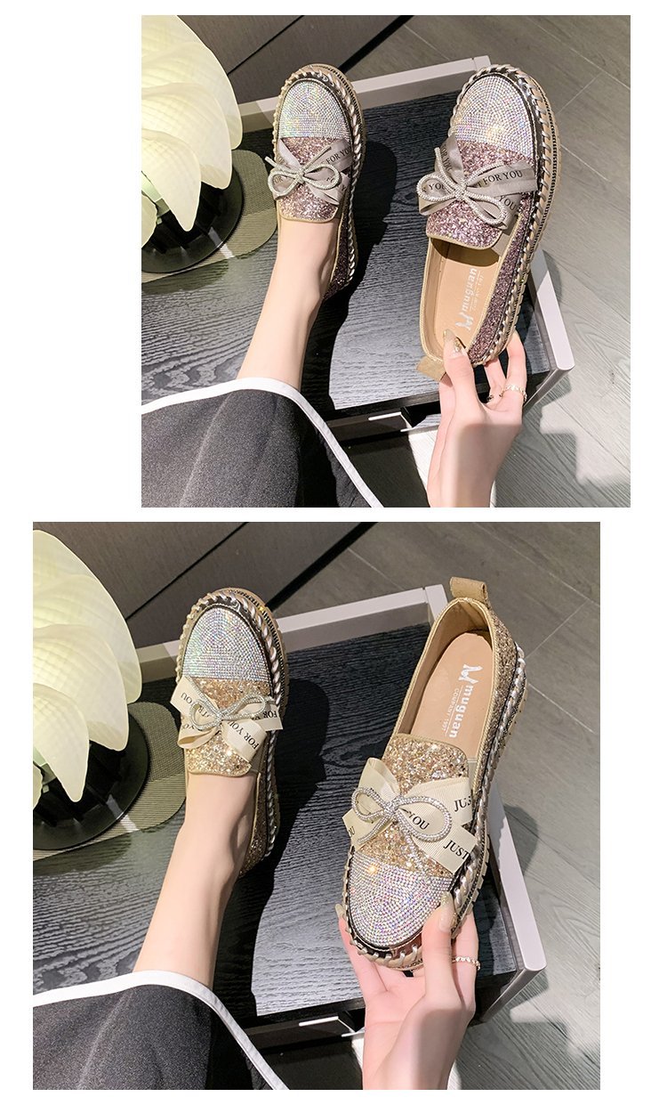 Women's Casual Solid Color Rhinestone Bowknot Round Toe Casual Shoes display picture 9