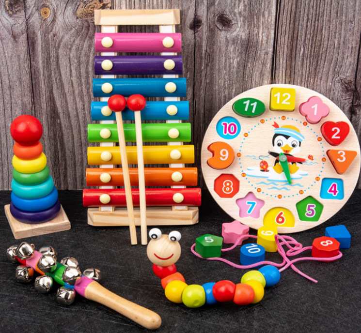 La educación temprana infantil de madera Meng tranquiliza la campana de la cama, el juguete orf, el bebé agarra la campana y sacude el conjunto de instrumentos musicales image 11