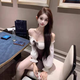 TZ7342法式精致修身一字肩连衣裙新款气质高级名媛千金包臀短裙子