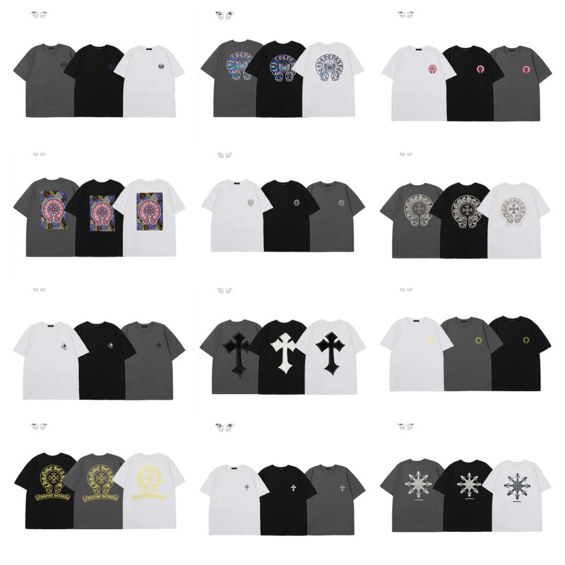 Cross-Border New Ch Crowe Classic Large Horseshoe Cross Flower Sanskrit Unisex Short-Sleeve T-Shirt Trendy Drop Shipping