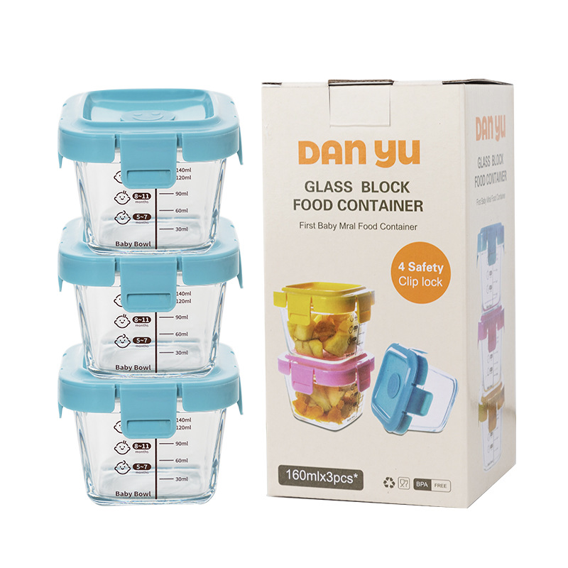 Tres juegos de alto silicio de vidrio de silicio para bebés, caja de alimentos suplementarios para bebés, recipiente de almacenamiento sellado para microondas resistente al calor