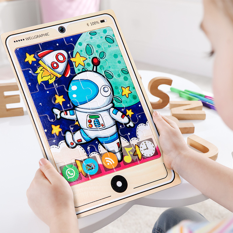 Madera 22 modelos de teléfonos móviles rompecabezas dibujos animados para niños rompecabezas plano de madera educación temprana para bebés juguetes intelectuales útiles