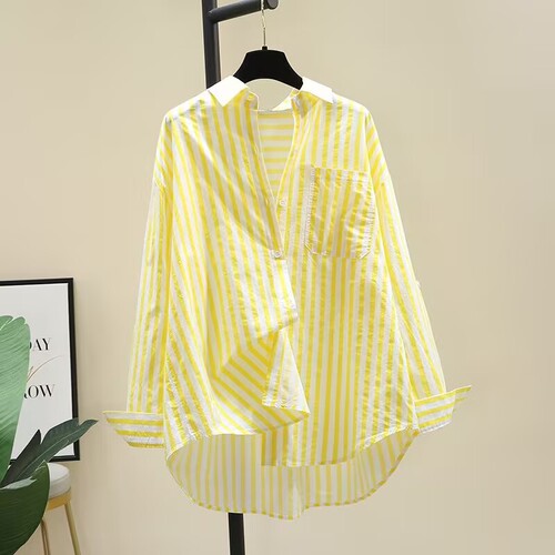 Cotton Print Striped Shirt Women 2025 Spring and Autumn New Fashion Loose Matchy Matchy Long Sleeve Open Shirt Women Innerwear