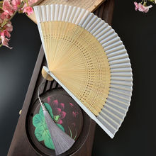 淺繪中國風真絲漢服旗袍雕刻鏤空小折扇子隨身便攜夏季男女舞蹈扇