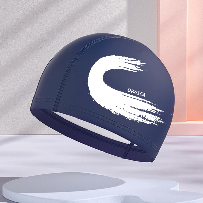 Gorros de natación de PU para hombres y mujeres adultos, personalizables con logotipo, alta elasticidad, cómodos para cabello largo, no aprietan la cabeza, adecuados para estudiantes y niños mayores, gorros de natación impermeables.