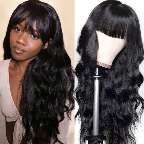 European and American foreign trade wig grandma gray full bangs big wave wig for women with long curly hair chemical fiber full headgear manufacturer wholesale