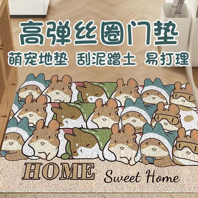 Cartoon silk ring entrance door mat non-slip cute door mat home entrance door mat mud scraping mat
