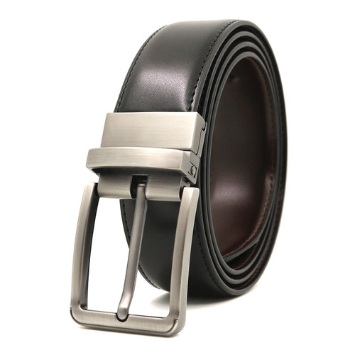 New Men's Genuine Leather Belt Rotating Pin Buckle Cross-border Glossy Fashion Casual Double Sided Belt Manufacturer Wholesale