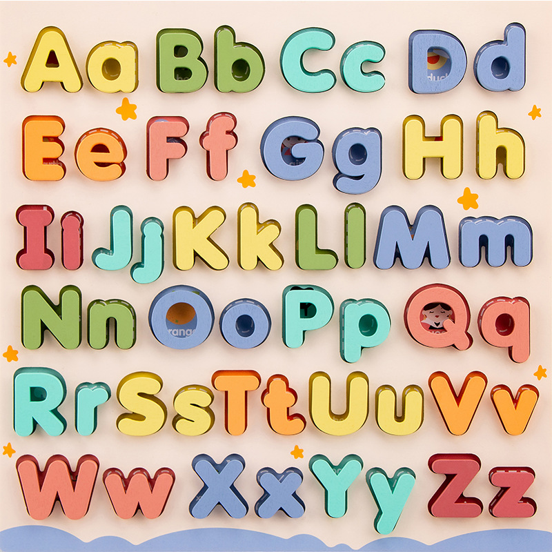 Kindergarten nuevo mayúsculas de madera y letras minúsculas color cognitivo juego educativo infantil educación temprana rompecabezas tridimensional Juguetes