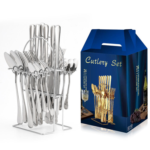 Amazon 1010 stainless steel cutlery, forks and spoons, four main pieces, color-plated tableware, cross-border direct sales, 24-piece set, hanging gift box