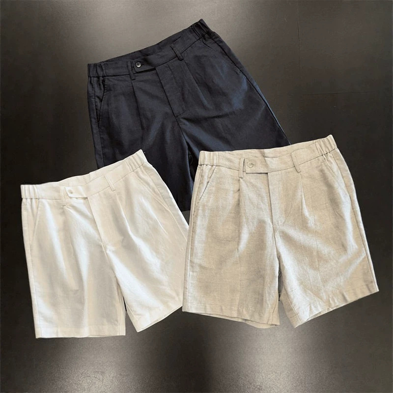 Old Money Style White Linen Shorts for Men, Summer Lightweight Breathable Casual Five-Point Pants for Commuting