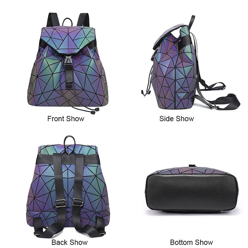 Dreiteiliger leuchtender, faltbarer, reflektierender geometrischer Rucksack mit Diamantgitter, bunt_voghion.com