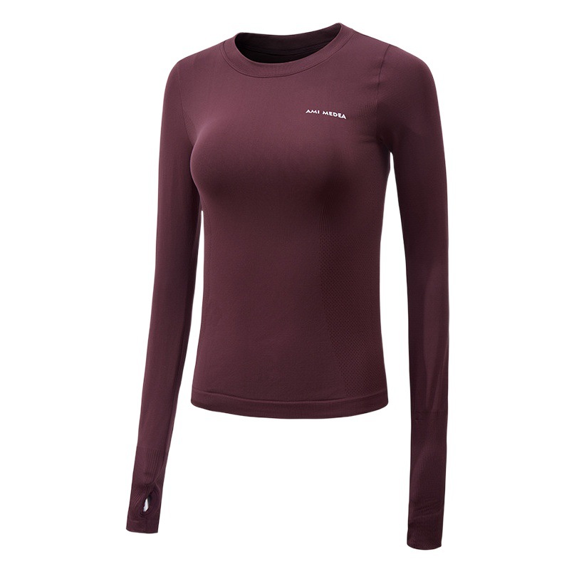 クロスボーダー弾力ガードル痩せ運動長袖通気速乾ランニングトレーニングtシャツ気質ヨガ服女性