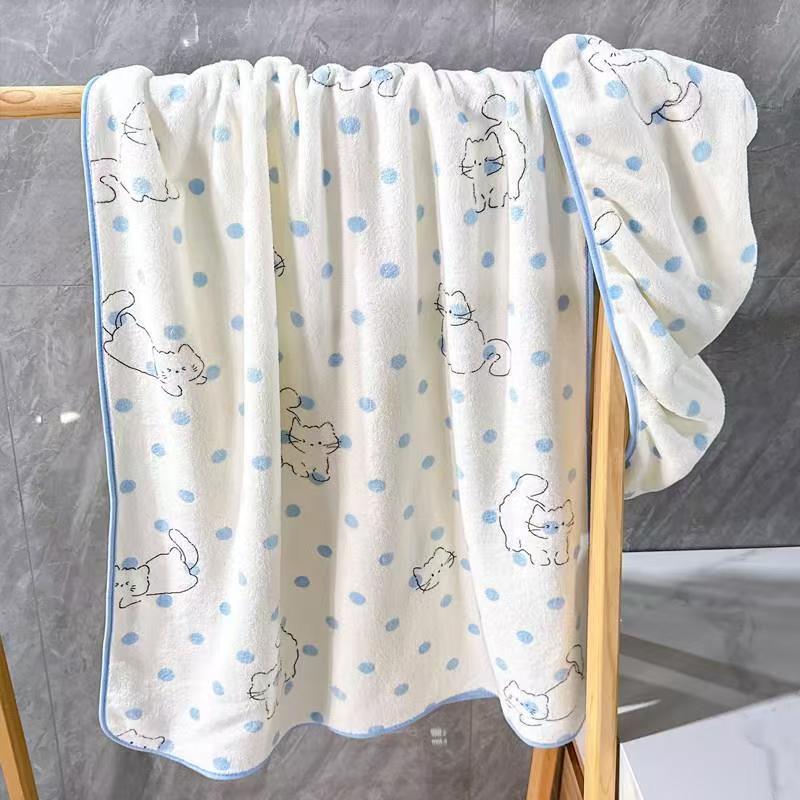 Wholesale Polka Dot Kitten Bath Towel, Cute Coral Fleece Soft Thick Towel for Girls, Absorbent and Quick-Drying Hair Cap Wholesale Polka Dot Kitten Bath Towel, Cute Coral Fleece Soft Thick Towel for Girls, Absorbent and Quick-Drying Hair Cap