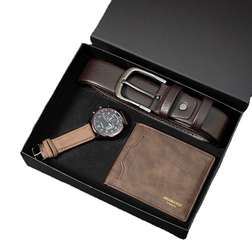新款男士手表 休闲简约3件套手表套装礼盒男款腕表钱包腰带代发