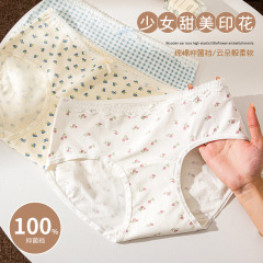 碎花ins~柔软亲肤加长档内裤女纯棉高弹全棉透气抗菌棉裆女三角裤