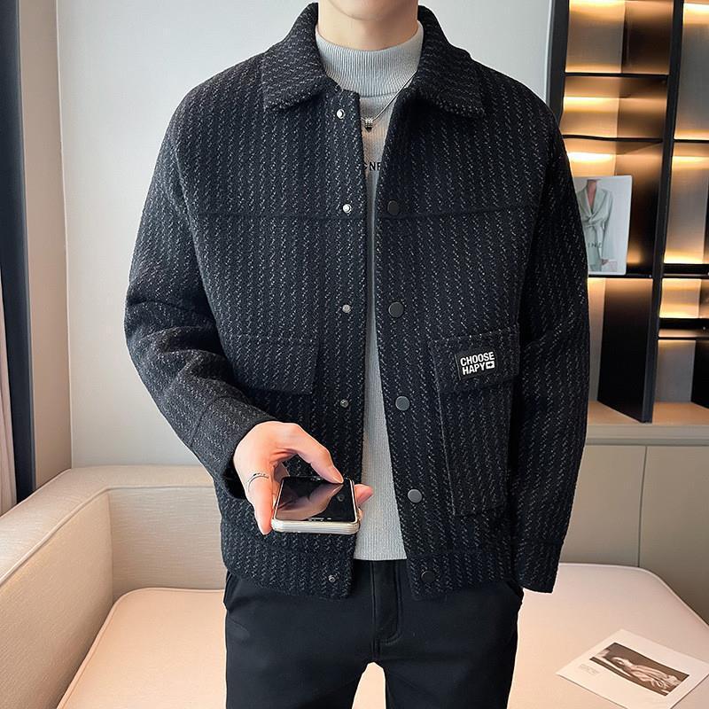 酷潮社男装厂2025冬季男装外套加厚大衣男士外套休闲翻领开衫帅气