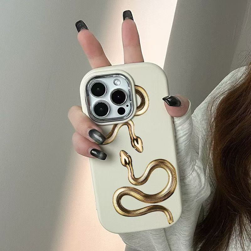 Serpiente dorada personalizada para Apple 16pro funda para teléfono móvil nuevo 15promax galvanoplastia 14/13/12 anti-caída 11x