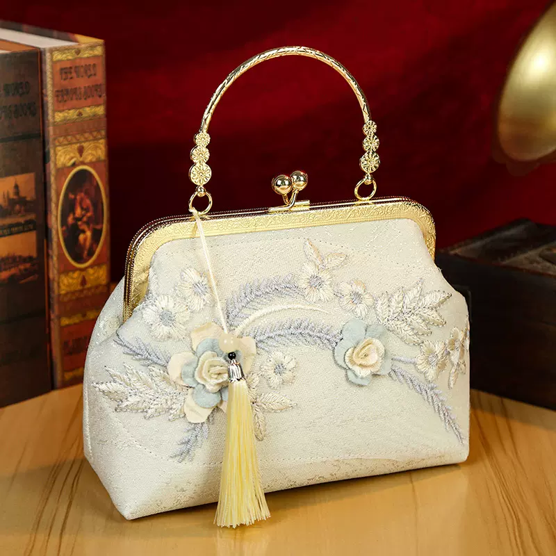2025新款复古名媛小众旗袍包包时尚汉服包百搭素雅刺绣国风手提包