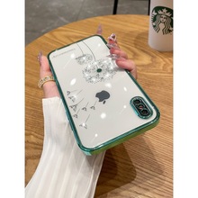 适用苹果x手机壳新款iphonexsmax透明硅胶软壳水钻蒲公英花xr镜头