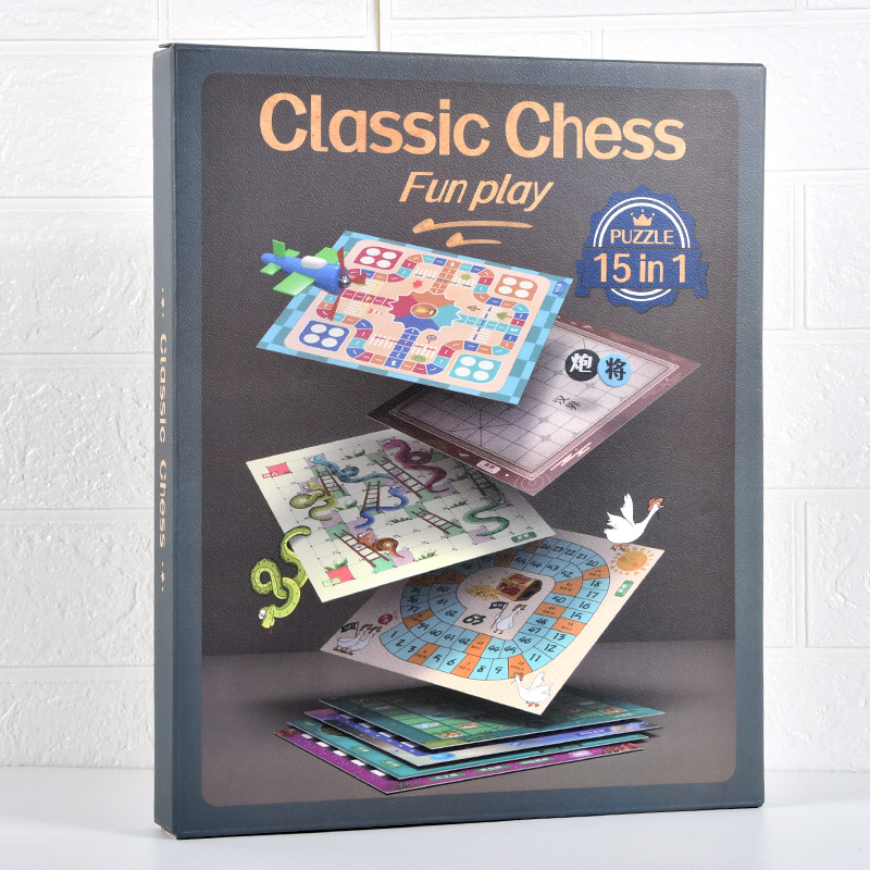 15-en-1 libro multifuncional apertura tablero de ajedrez juguete para niños ajedrez interactivo gobang lucha bestia volando