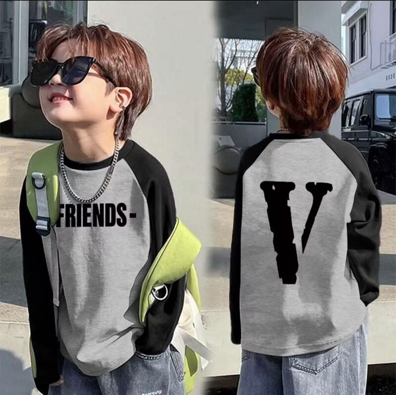 Spring and Autumn New 100 Cotton Children's All-match Long-sleeved T-shirt Boys' Trendy Letter Printed Round Neck Base Top