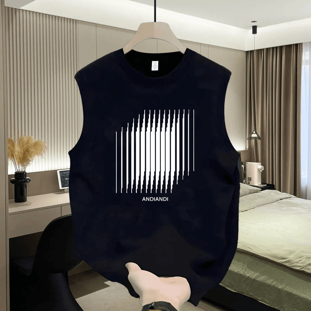 Summer trendy men's round neck sleeveless t-shirt vest, American style, fitness creative print, pure cotton loose top