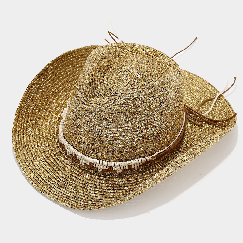 Herramientas de marea sombrero solar de vacaciones de verano estilo dorado tejido de paja sombrero de sol plástico para mujeres image 5