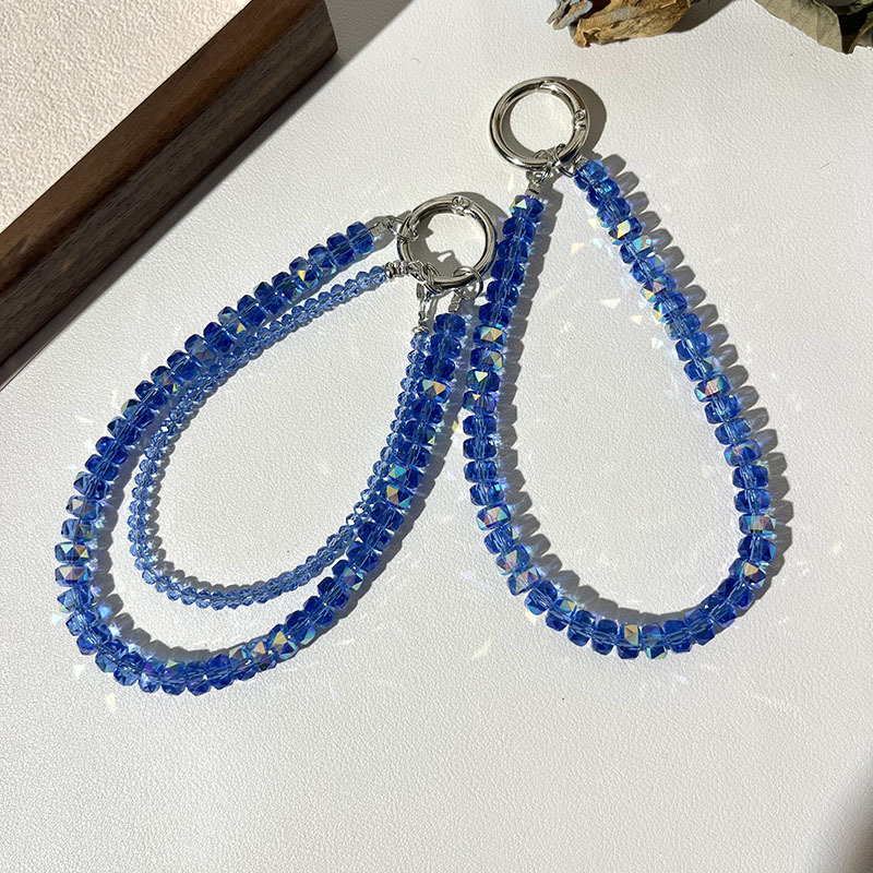 Double-Layer Mobile Phone Chain Internet Celebrity Blue Wheel Crystal Lanyard Simple and Versatile Wrist Hanging Chain Short Keychain
