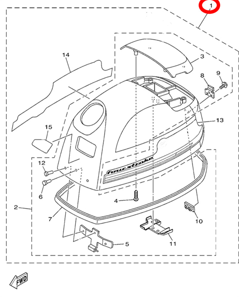 1)翟墨DEMONS舷外机船外挂机橡皮艇冲锋舟消音罩总成6BW-G2610-00