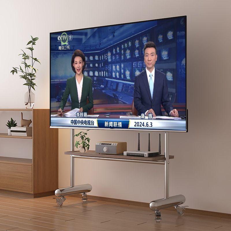 Soporte móvil de televisión de acero inoxidable móvil de piso pequeño dormitorio sala de estar doméstica 43 - 75 pulgadas rueda universal