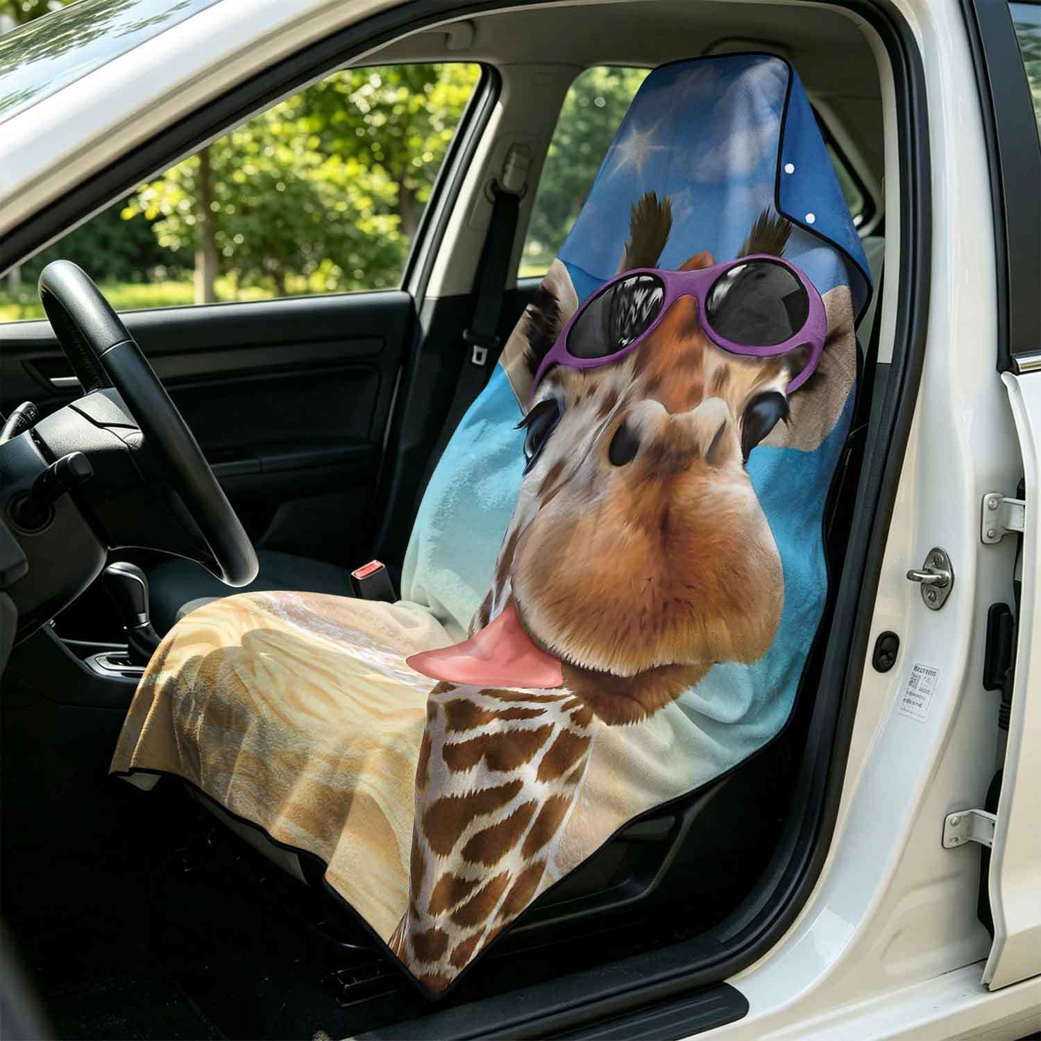 Printed bath towel and car seat cover 2-in-1, ultra-fine fiber outdoor beach and car dual-use universal seat cushion
