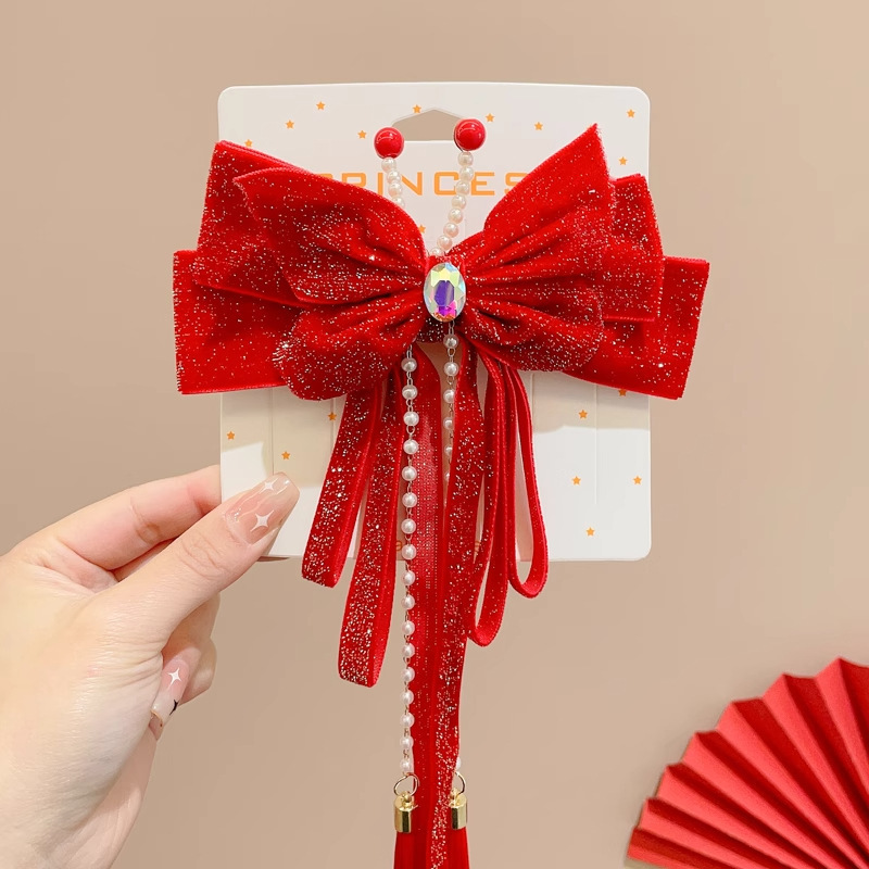 Horquillas Tradicionales Chinas para Niñas de Aleación y Terciopelo para Año Nuevo Chino