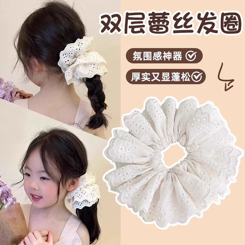 Blanco de encaje de doble capa anillo de cabello de intestino grande para mujeres coreanas dulces cuerdas de cabello de cola de cabello cuerdas de correa adornamientos para el cabello
