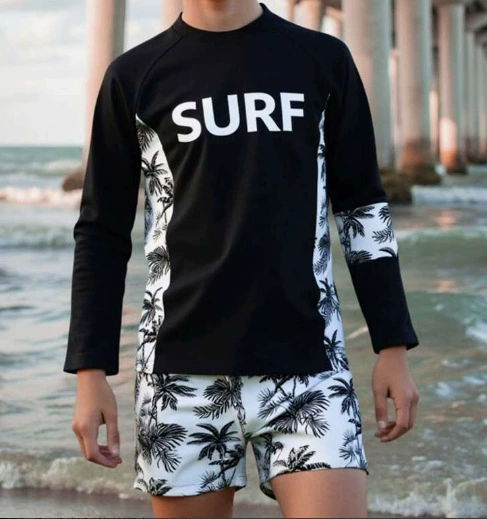 Children's swimwear, set, split long-sleeve for boys, print