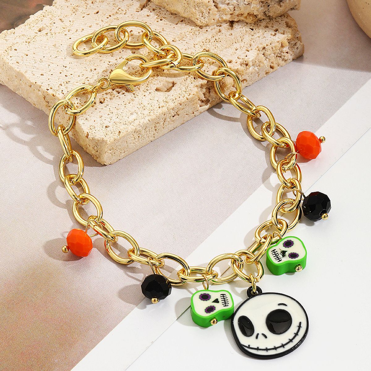 bracelet set hot selling rice beads orange pumpkin skull pendant Halloween bracelet_voghion.com
