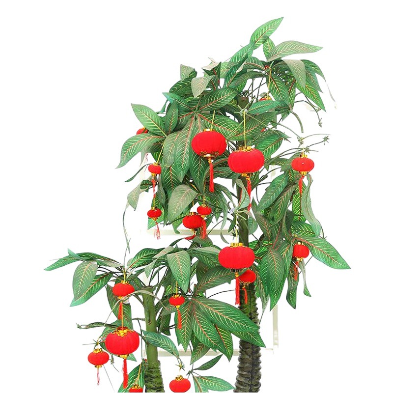 Flocking small lantern wedding New Year festival decoration pendant New Year's Day Spring Festival lantern bonsai red palace lamp string wholesale