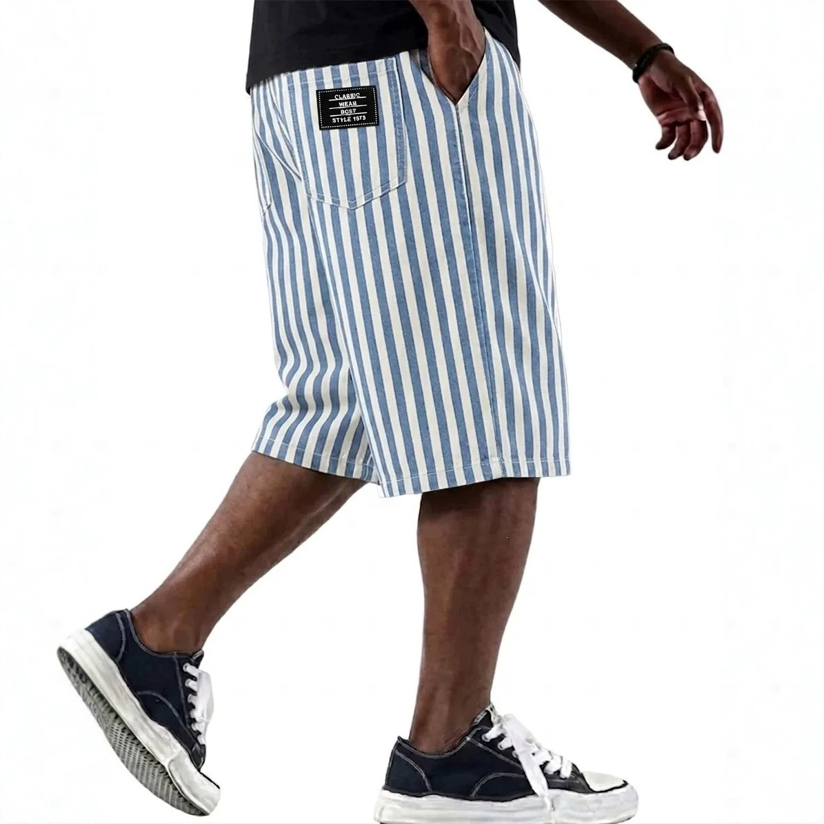 Men's Clothing Men's Fashionable Versatile Striped Casual Shorts Loose Multi Pocket For Formal & Casual Solid Color_viptrois.com