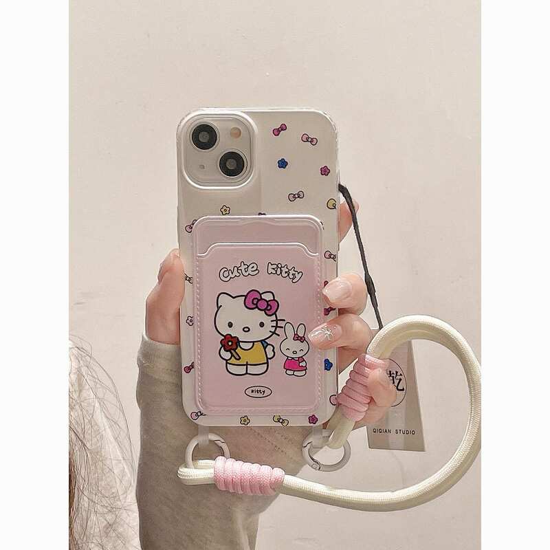 Suitable for Apple 16Pro Max Card Bag with Lanyard Mobile Phone Case 15 15Pro Soft Case Kt Cat 11 12 13 Suitable for Apple 16Pro Max Card Bag with Lanyard Mobile Phone Case 15 15Pro Soft Case Kt Cat 11 12 13