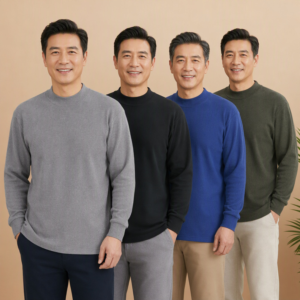 High-elastic ribbed cotton thermal underwear for men, middle-aged and elderly, base layer cotton sweater, single piece, father's inner layer ribbed elastic knit sweater