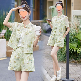V5H/Suit New Chinese Style National Style Disc Button Shorts Two-Piece Set Summer Fashion New
