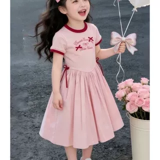女童连衣裙夏季2026新款儿童短袖洋气夏装中大童休闲公主收腰裙子